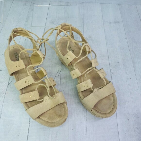 Michael Michael Kors Womens ST16A Beige Lace Up  Wedge Heels Sandals Sz 8.5 M - Picture 3 of 9